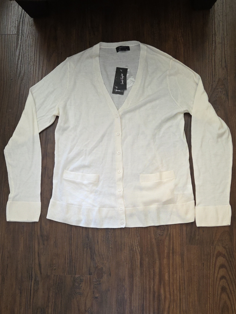 NWT Lord & Taylor Cream Extra Fine Merino Wool Cardigan Sweater In Size Large
